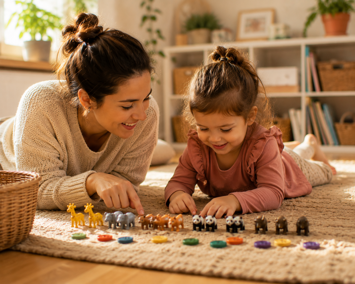 Parent and preschool child learning together through counting and play